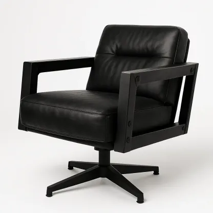 Poltrona girevole in pelle con base in metallo-Snoozinova