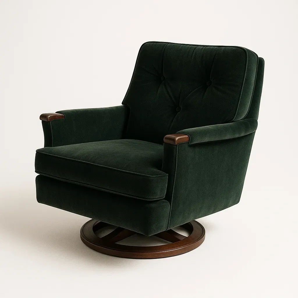Poltrona girevole in velluto con base in legno-Snoozinova