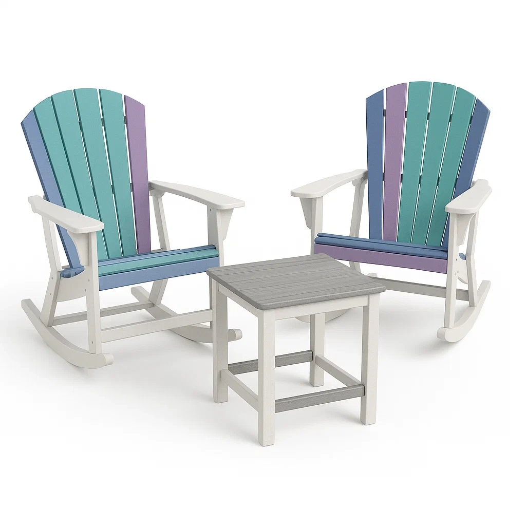 Set di sedie a dondolo in legno con tavolo da giardino-Snoozinova