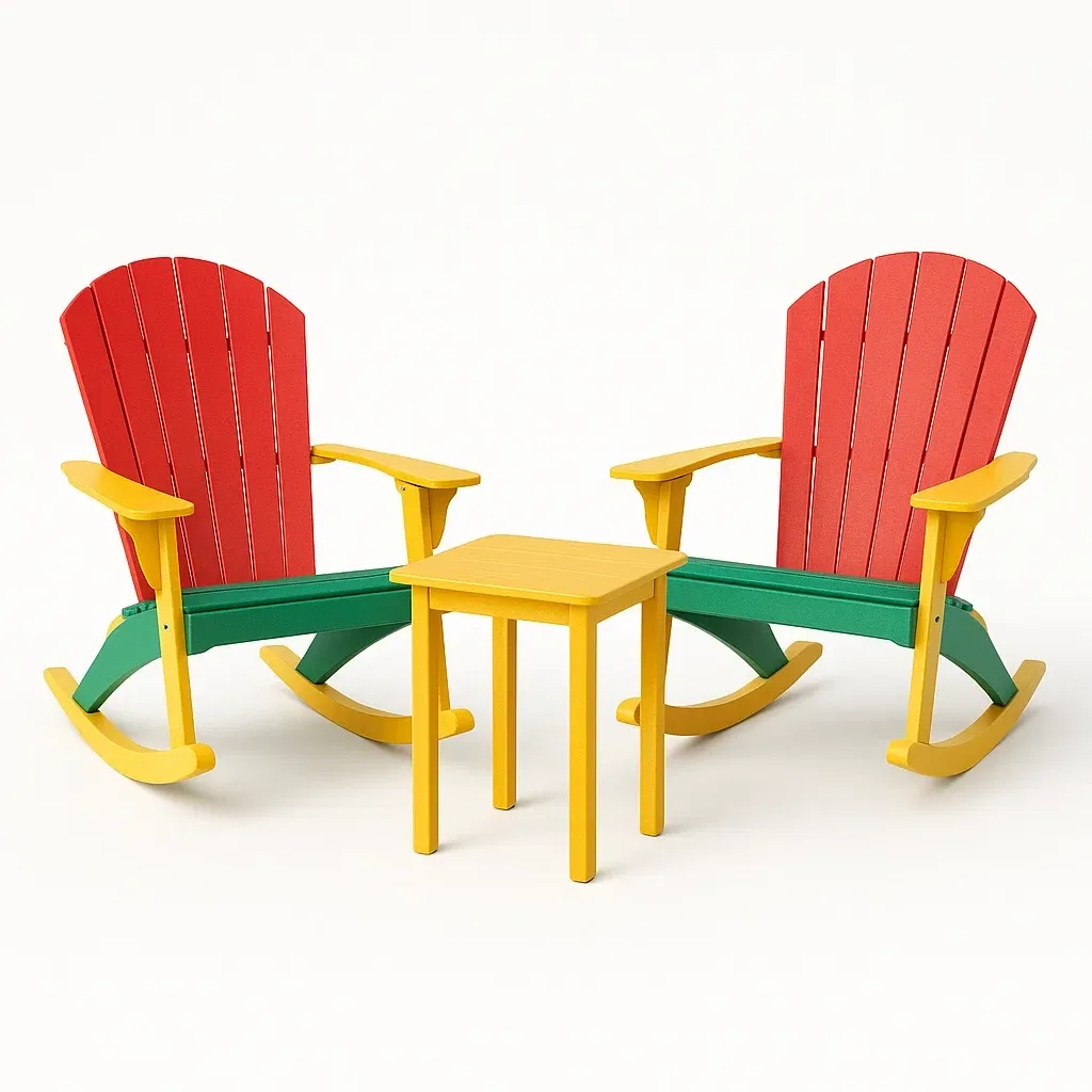 Set di sedie a dondolo in plastica per esterni con tavolino-Snoozinova