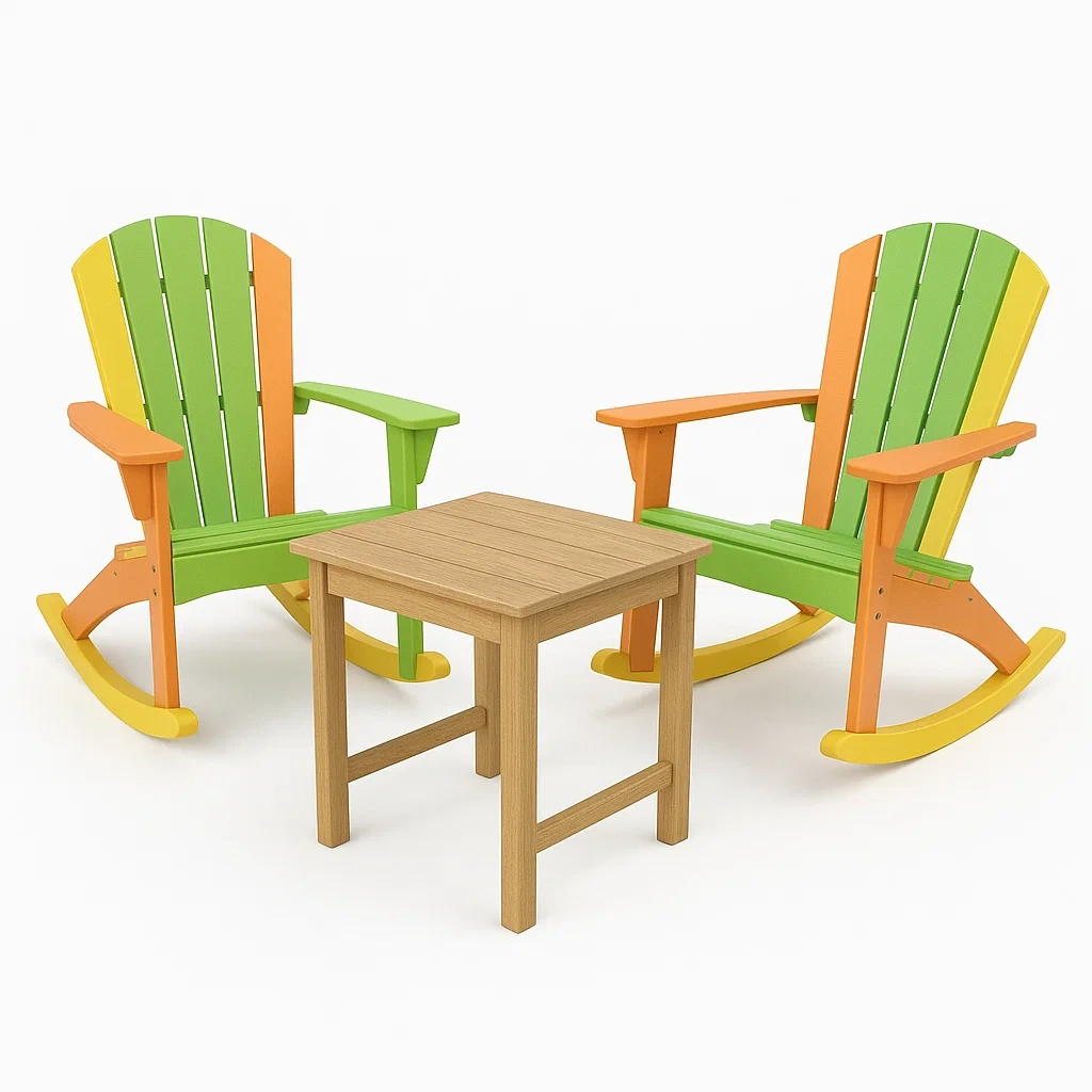 Set di sedie a dondolo in legno con tavolino in legno-Snoozinova