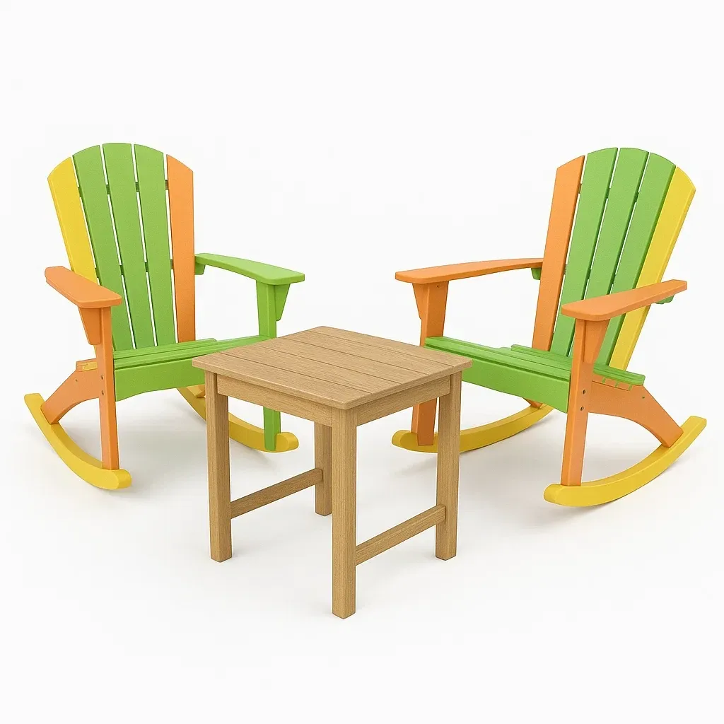 Set di sedie a dondolo in legno con tavolino in legno-Snoozinova