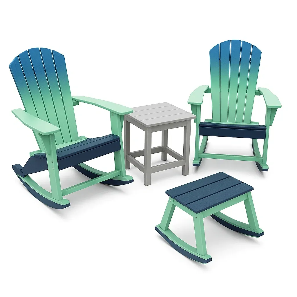 Set di sedie a dondolo in legno composito con tavolino e poggiapiedi-Snoozinova