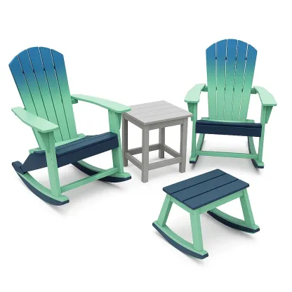 Set di sedie a dondolo in legno composito con tavolino e poggiapiedi-Snoozinova