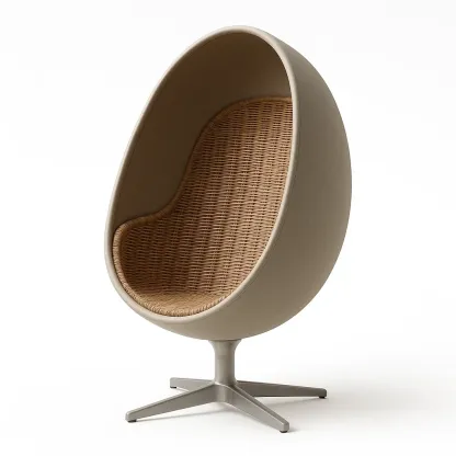 Sedia a uovo autoportante in poliestere con interno in rattan e base in alluminio-Snoozinova