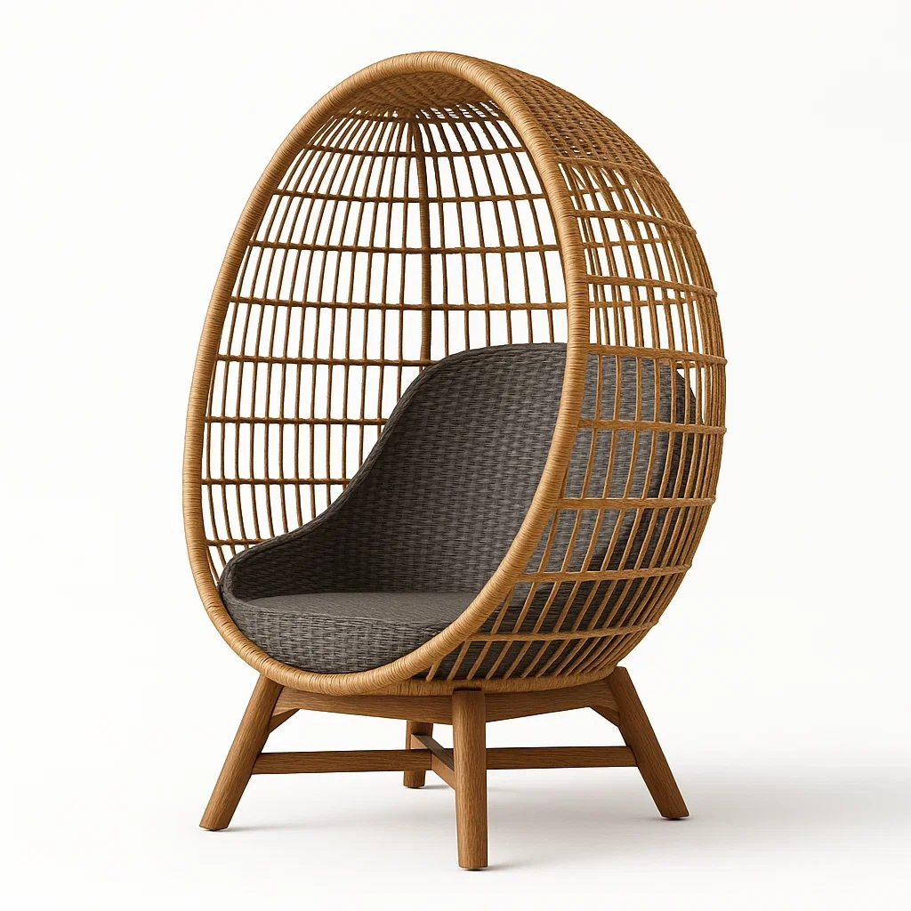 Sedia a uovo autoportante in rattan sintetico e legno con interno in tessuto poliestere-Snoozinova