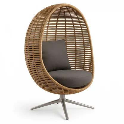 Sedia a uovo autoportante in rattan sintetico e acciaio con cuscini-Snoozinova
