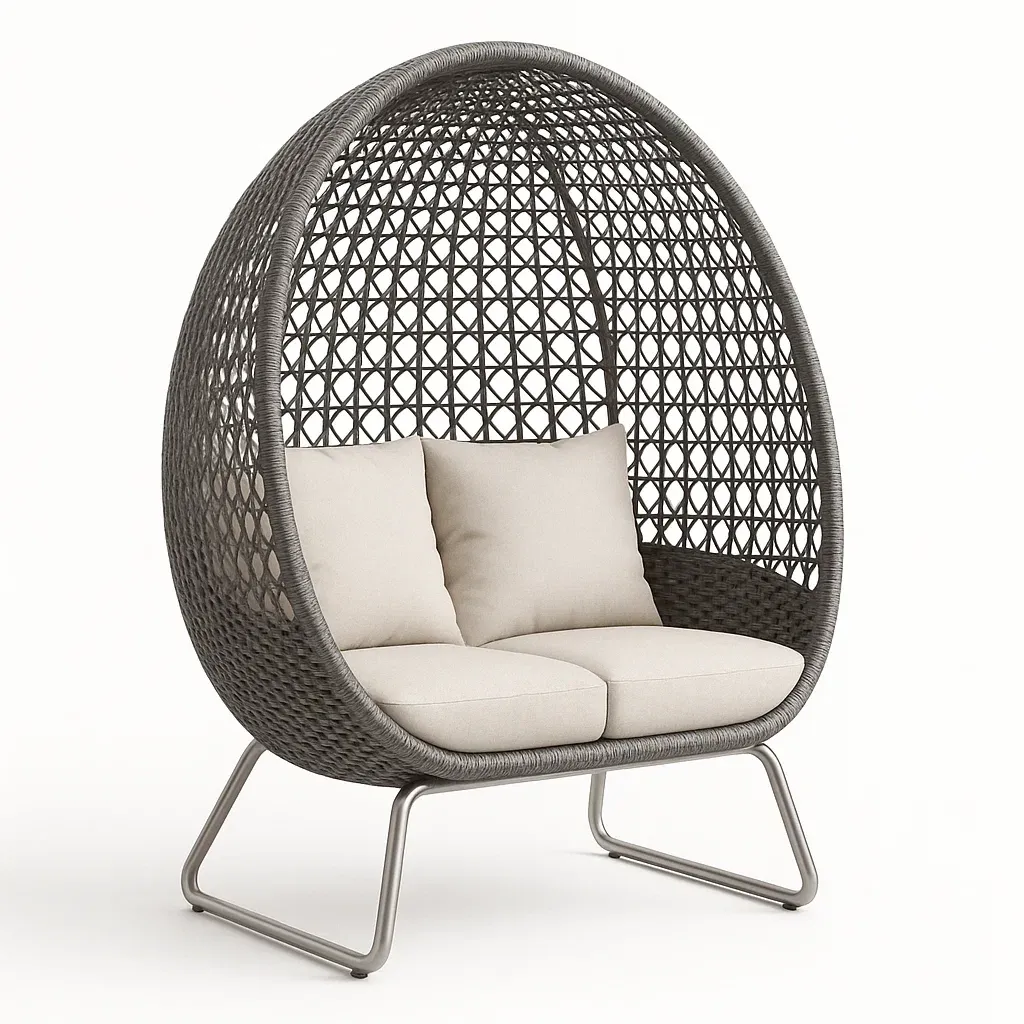 Sedia a uovo doppia da esterno in resina intrecciata con cuscini-Snoozinova