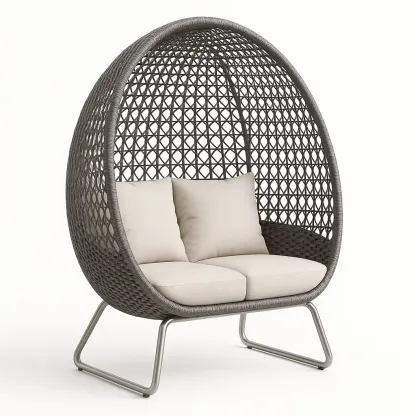 Sedia a uovo doppia da esterno in resina intrecciata con cuscini-Snoozinova