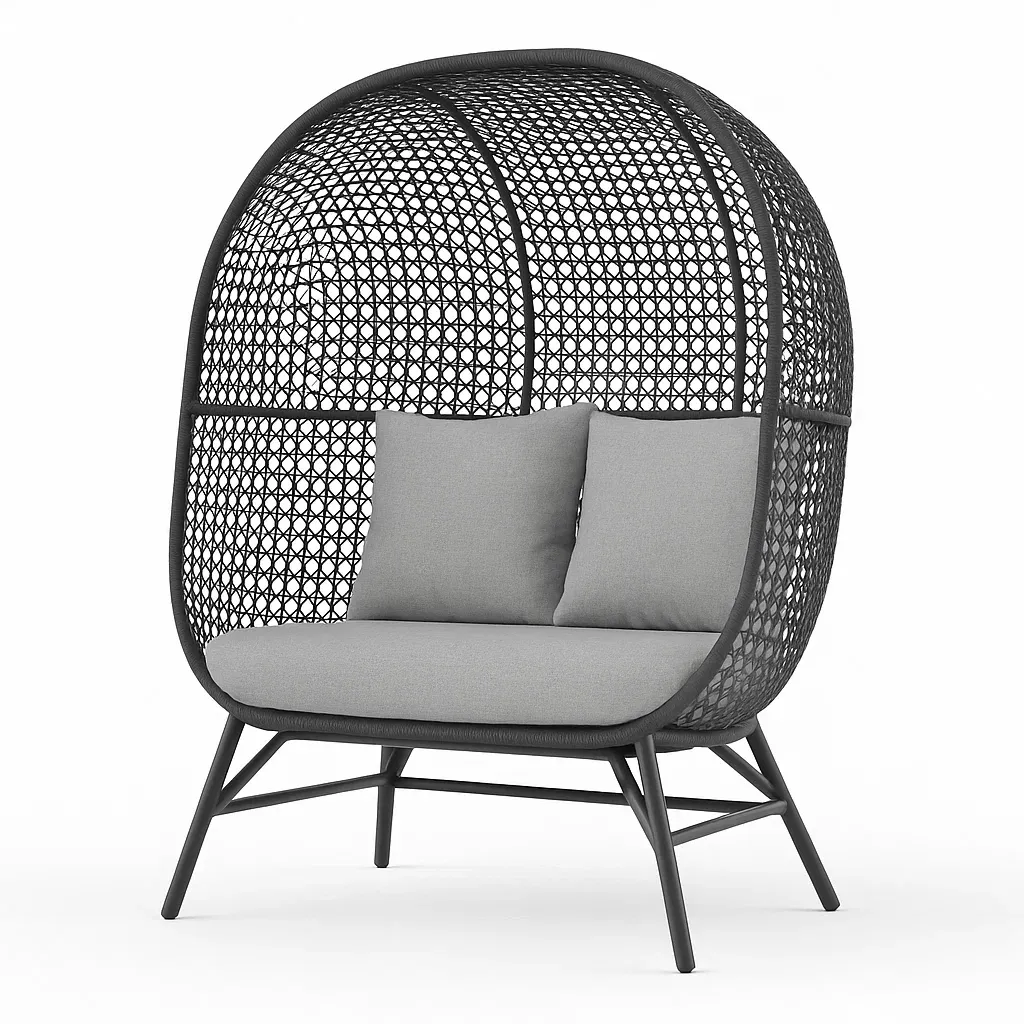 Sedia a uovo doppia in rattan con cuscini in poliestere-Snoozinova