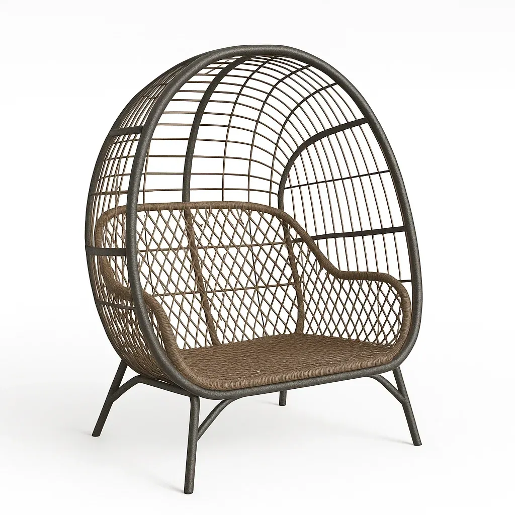 Sedia a uovo doppia in metallo e rattan sintetico-Snoozinova