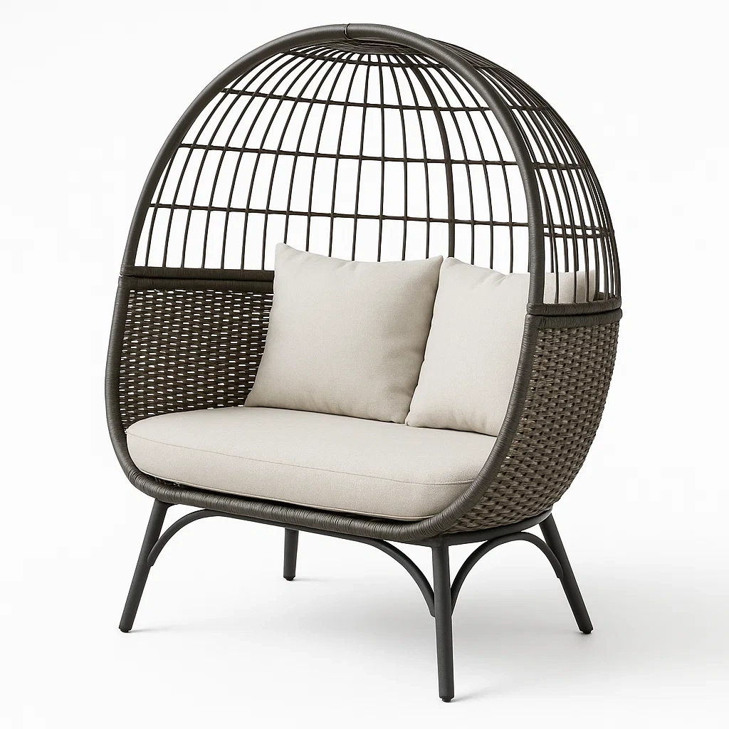 Sedia a uovo doppia in rattan con cuscini per esterno-Snoozinova