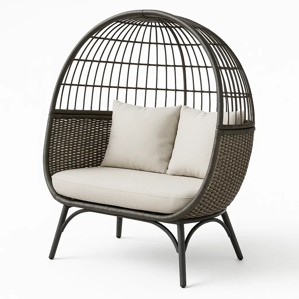 Sedia a uovo doppia in rattan con cuscini per esterno-Snoozinova