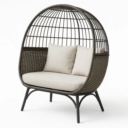 Sedia a uovo doppia in rattan con cuscini per esterno-Snoozinova