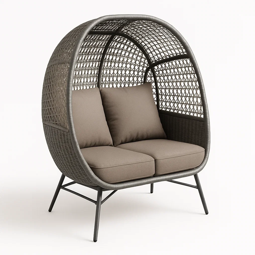 Sedia a uovo doppia in rattan sintetico a doppio posto-Snoozinova