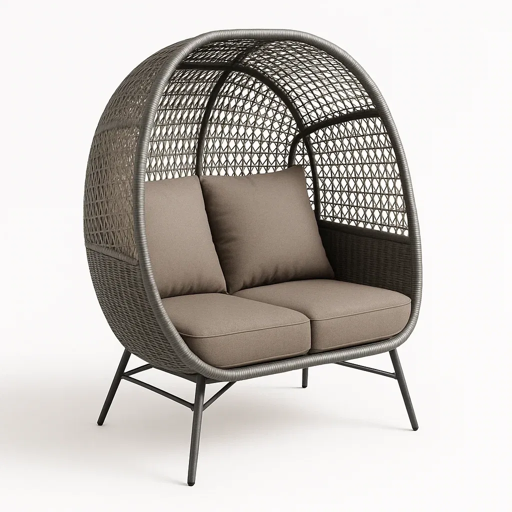 Sedia a uovo doppia in rattan sintetico a doppio posto-Snoozinova