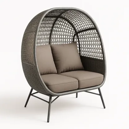 Sedia a uovo doppia in rattan sintetico a doppio posto-Snoozinova