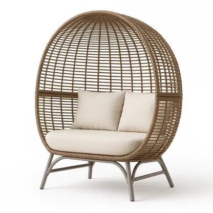 Sedia a uovo doppia in rattan con cuscini in tessuto-Snoozinova