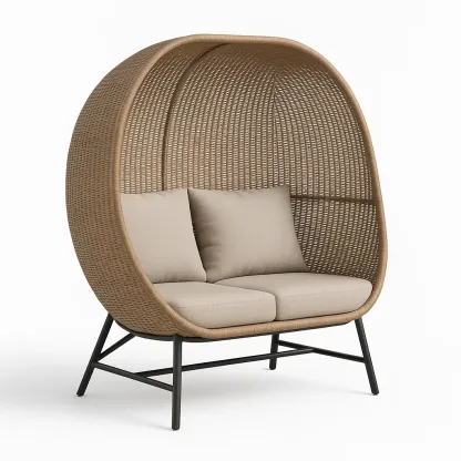 Sedia a uovo doppia in rattan sintetico con struttura in metallo e cuscini in poliestere-Snoozinova