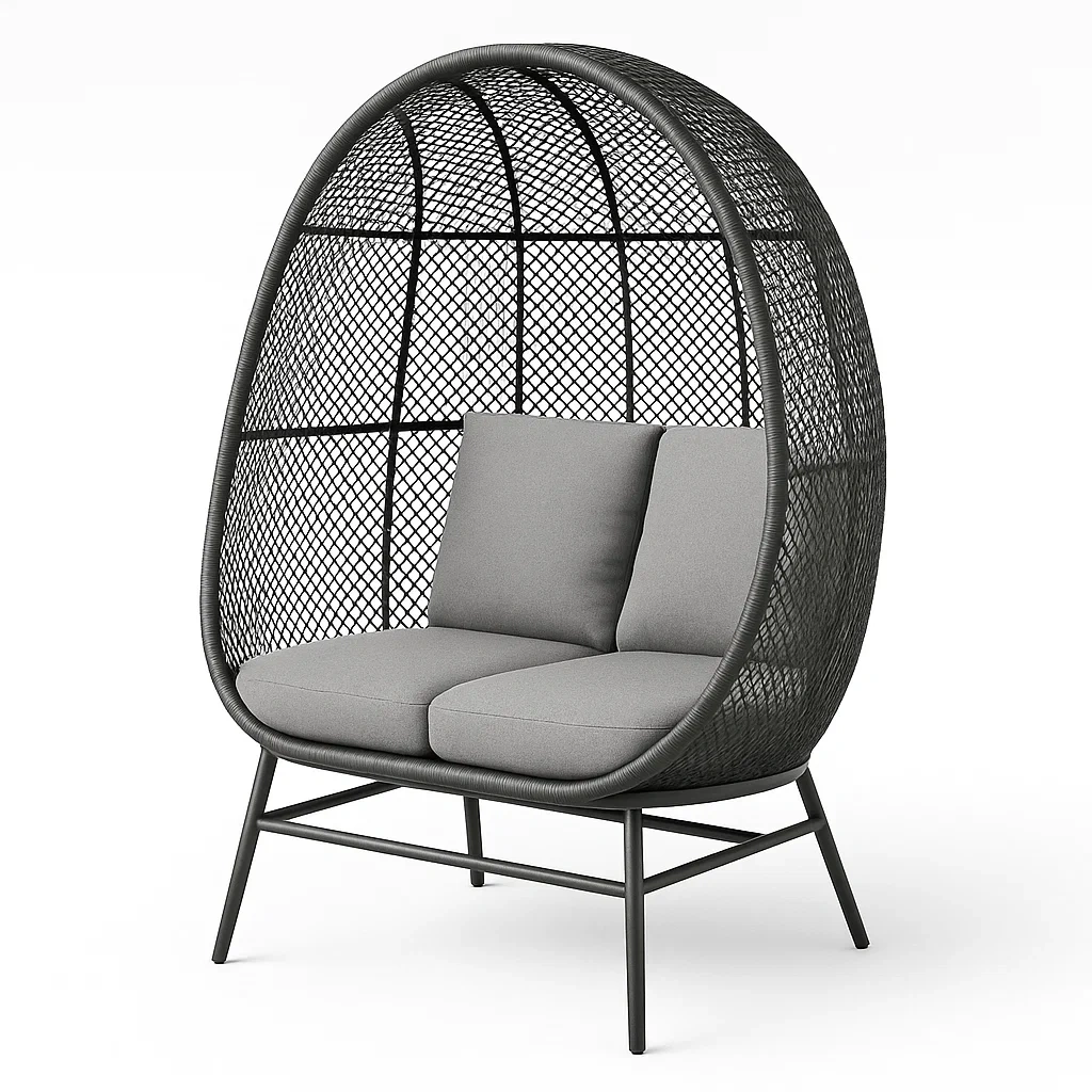 Sedia a uovo doppia in metallo con cuscini in tessuto poliestere-Snoozinova