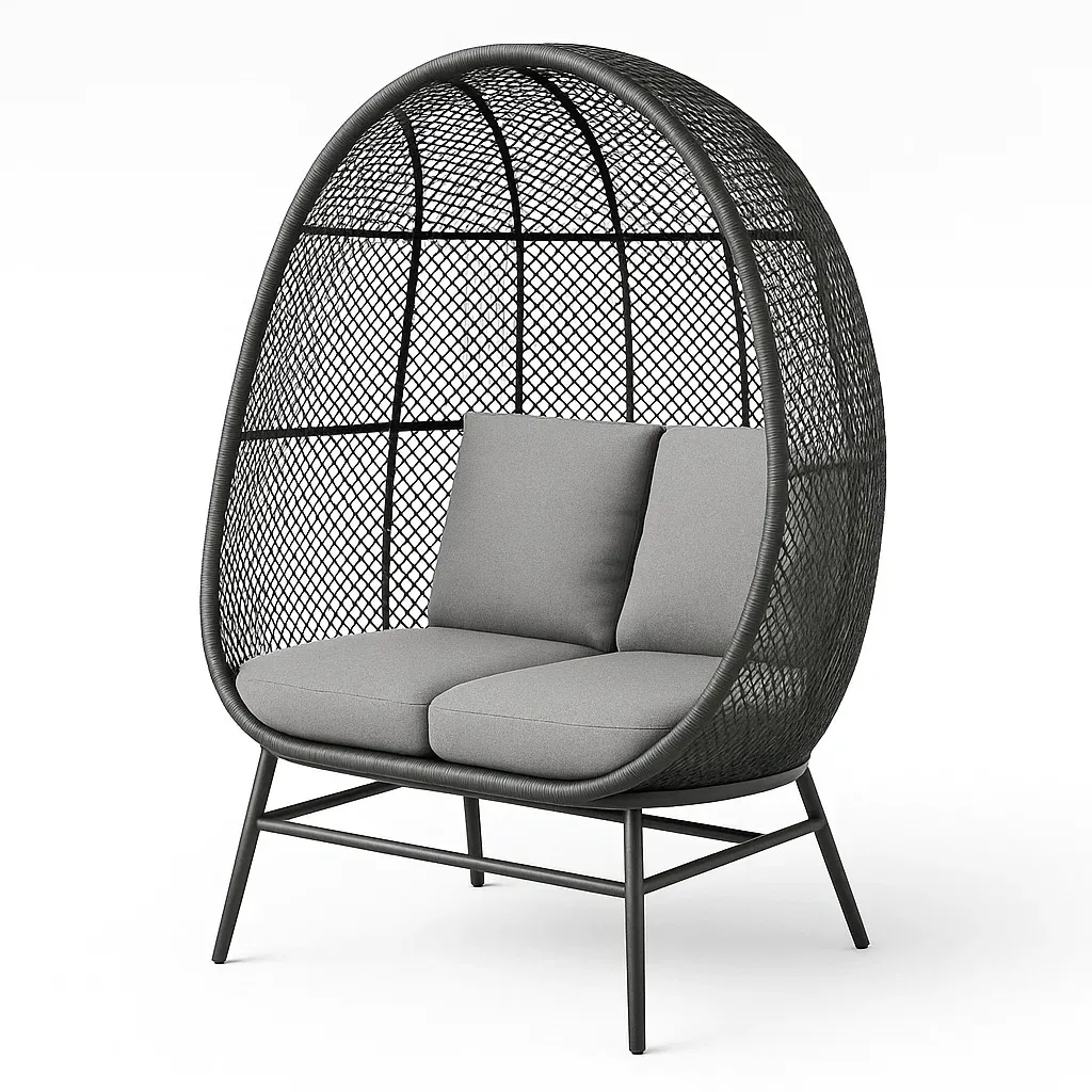 Sedia a uovo doppia in metallo con cuscini in tessuto poliestere-Snoozinova