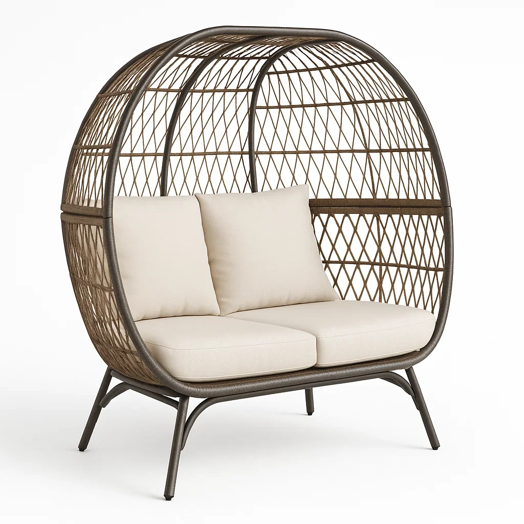 Sedia a uovo doppia in rattan sintetico e metallo-Snoozinova