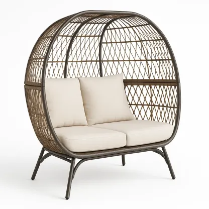 Sedia a uovo doppia in rattan sintetico e metallo-Snoozinova