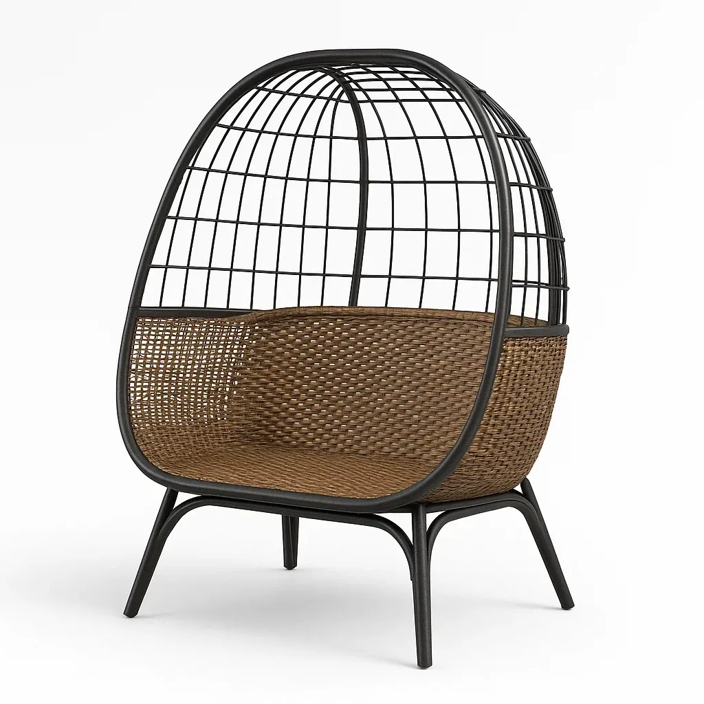 Sedia a uovo doppia in rattan e metallo-Snoozinova