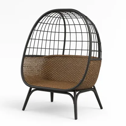 Sedia a uovo doppia in rattan e metallo-Snoozinova