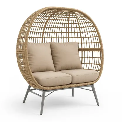 Sedia a uovo doppia in vimini sintetico con cuscini-Snoozinova