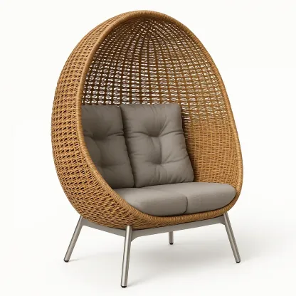 Sedia a uovo doppia in rattan sintetico con cuscini in poliestere-Snoozinova