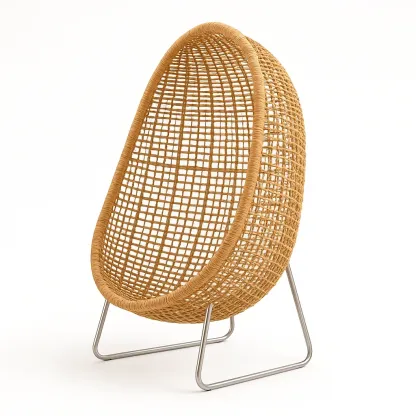 Sedia a uovo in rattan ovale con struttura in acciaio-Snoozinova