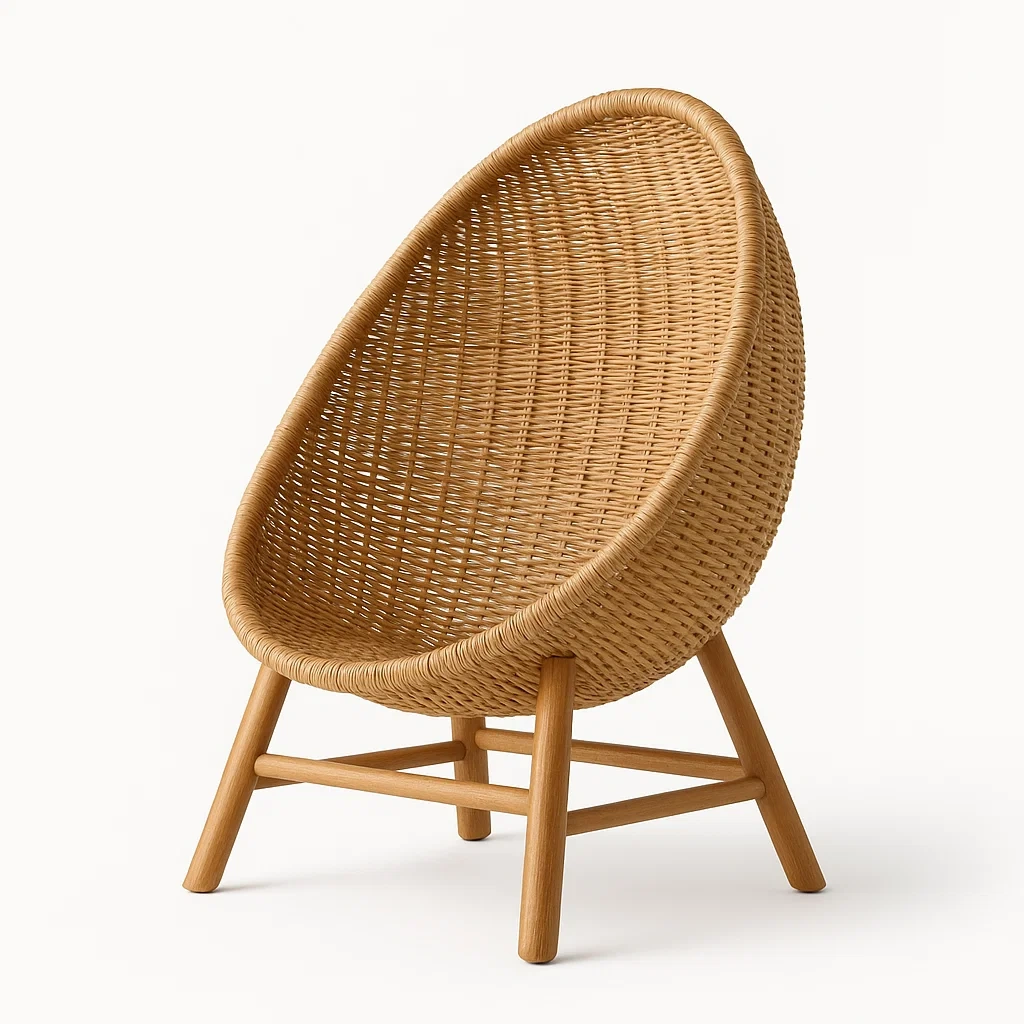 Sedia a uovo in rattan e legno-Snoozinova