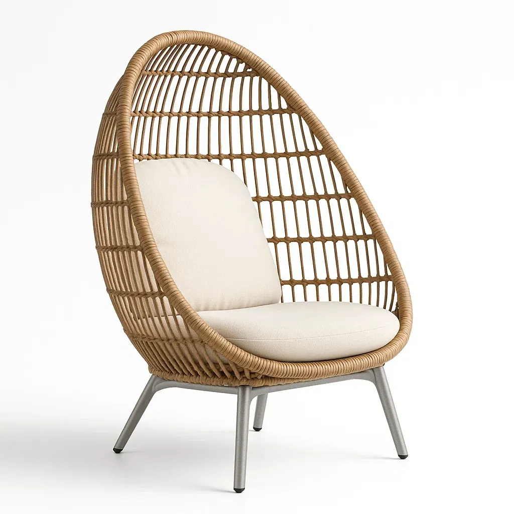 Sedia a uovo in rattan con cuscino e base in metallo-Snoozinova