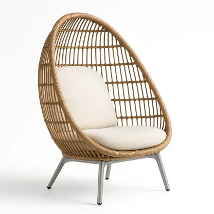 Sedia a uovo in rattan con cuscino e base in metallo-Snoozinova
