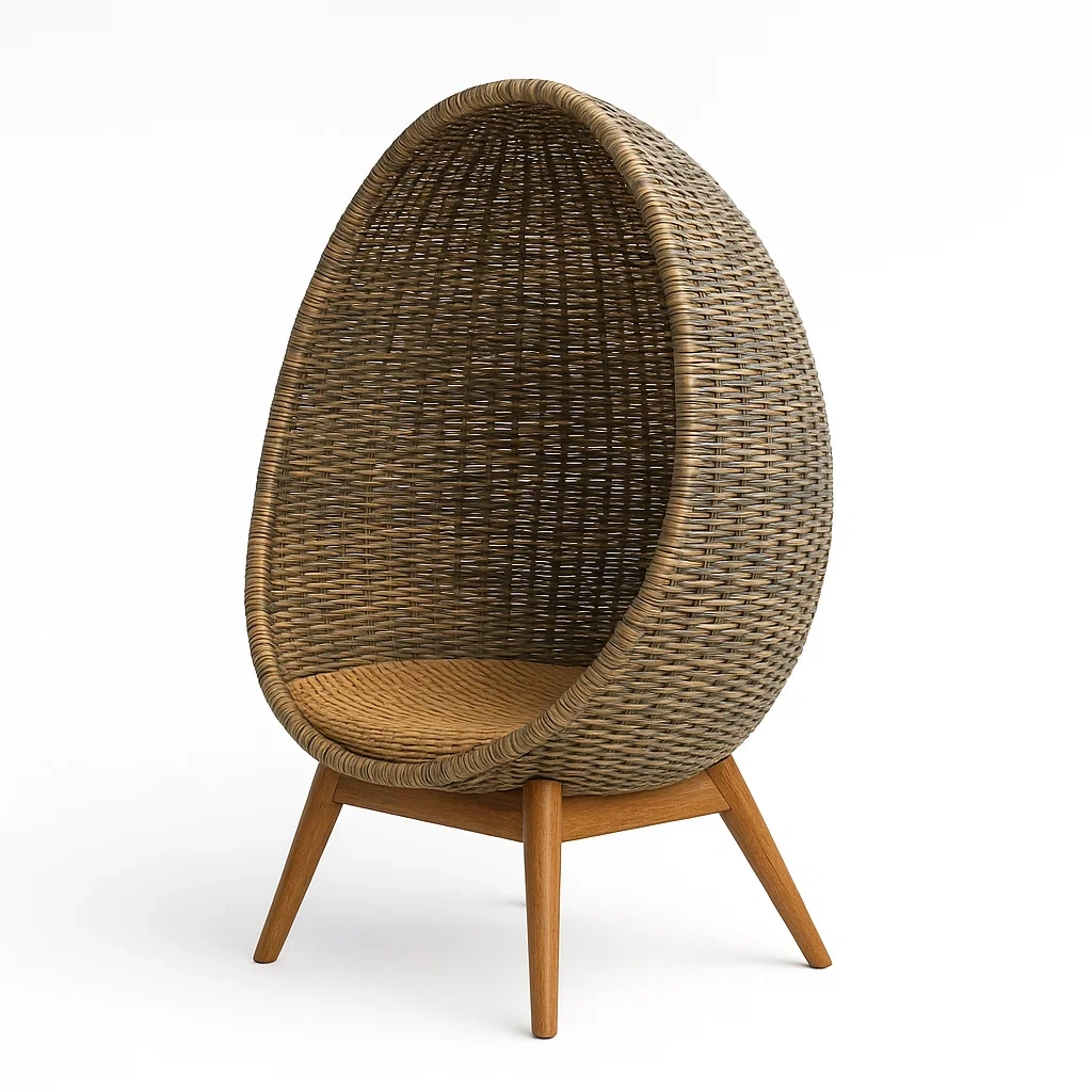 Sedia a uovo in rattan sintetico e legno-Snoozinova