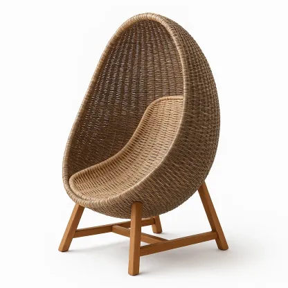 Sedia a uovo in rattan intrecciato e legno massello-Snoozinova
