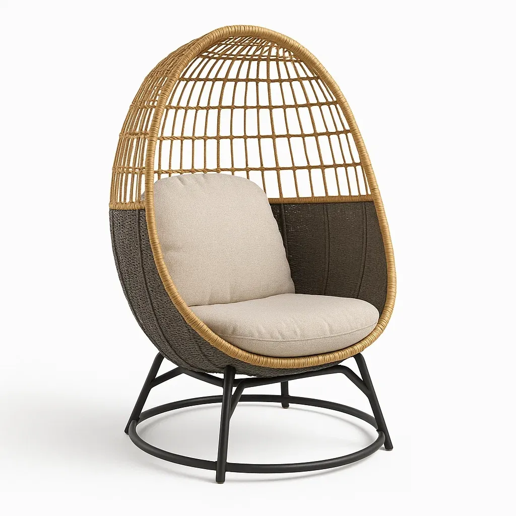 Sedia a uovo in rattan da esterno con cuscino-Snoozinova