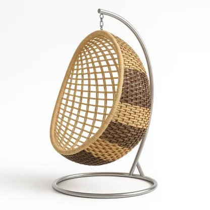 Sedia a uovo in rattan sintetico con supporto in metallo-Snoozinova