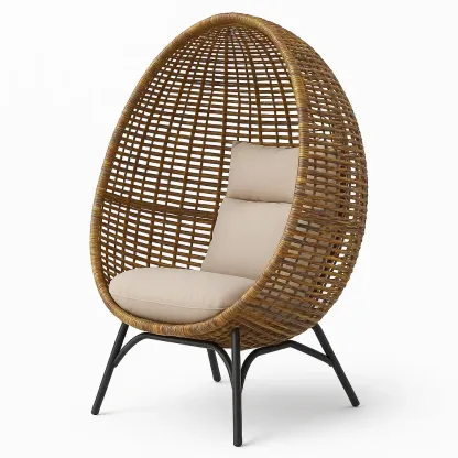 Sedia a uovo in rattan con telaio in metallo e cuscini-Snoozinova
