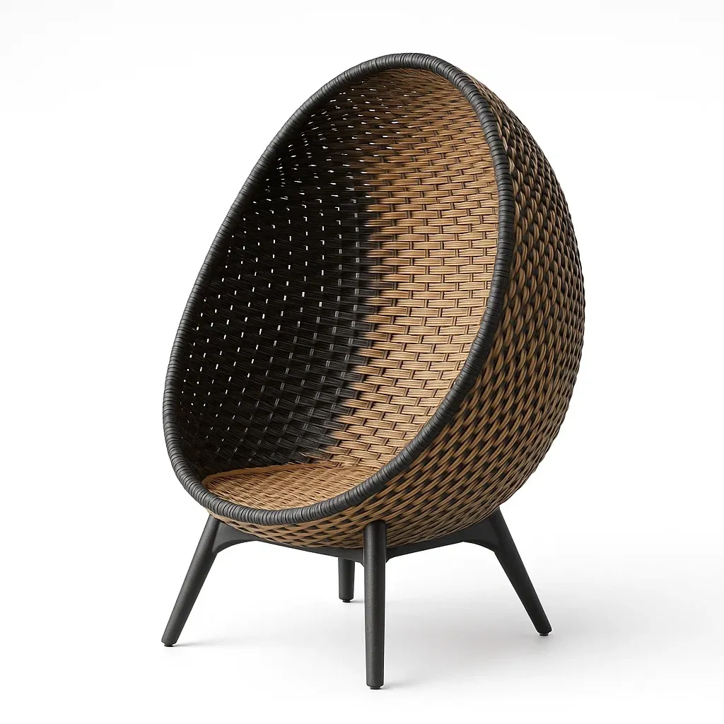 Sedia a uovo in rattan sintetico con piedi in metallo-Snoozinova