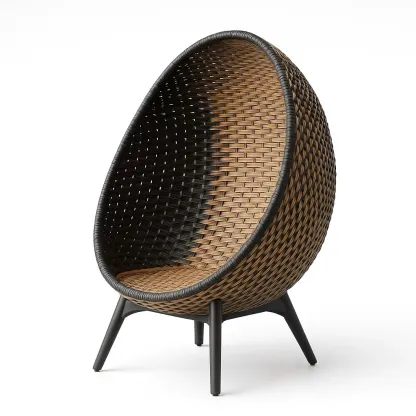 Sedia a uovo in rattan sintetico con piedi in metallo-Snoozinova