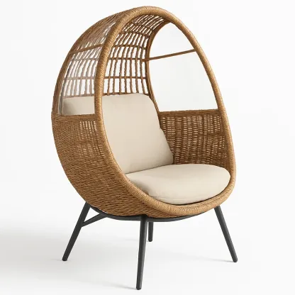 Sedia a uovo in rattan con struttura in metallo e cuscini imbottiti-Snoozinova