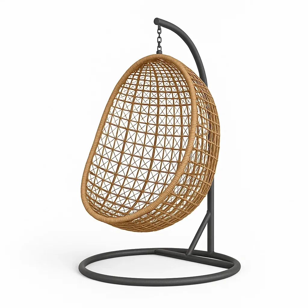 Sedia a uovo sospesa in rattan sintetico con telaio in acciaio-Snoozinova