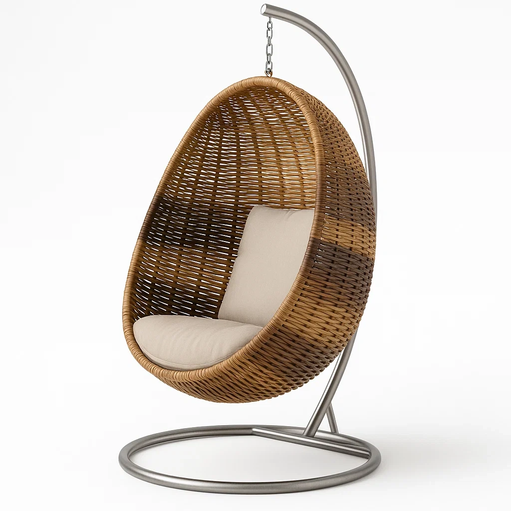 Sedia a uovo sospesa in rattan con struttura in acciaio-Snoozinova