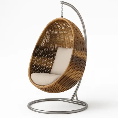 Sedia a uovo sospesa in rattan con struttura in acciaio-Snoozinova