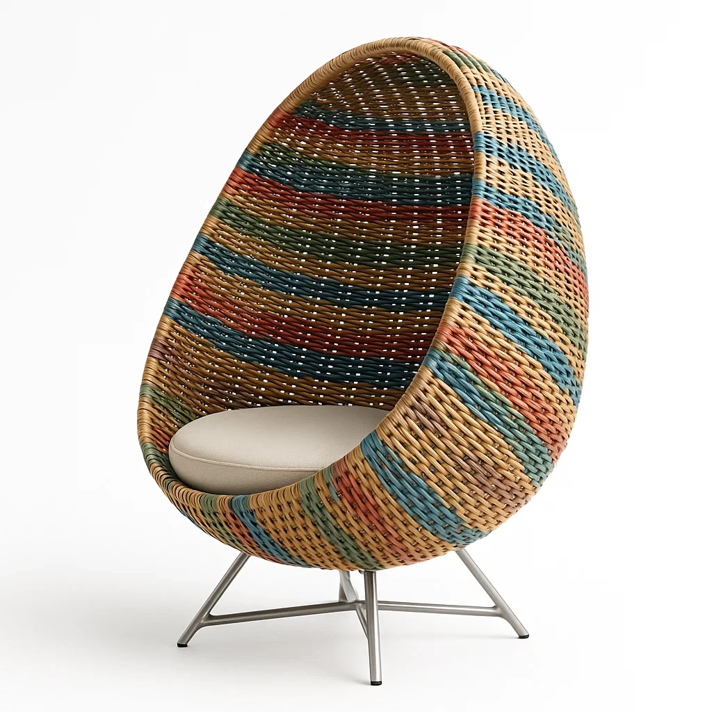 Sedia a uovo in rattan con base in metallo-Snoozinova