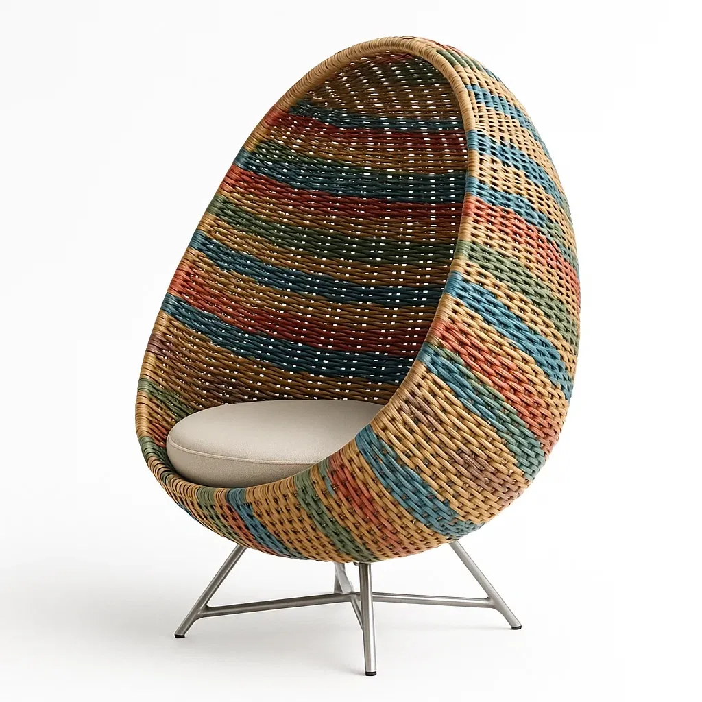 Sedia a uovo in rattan con base in metallo-Snoozinova