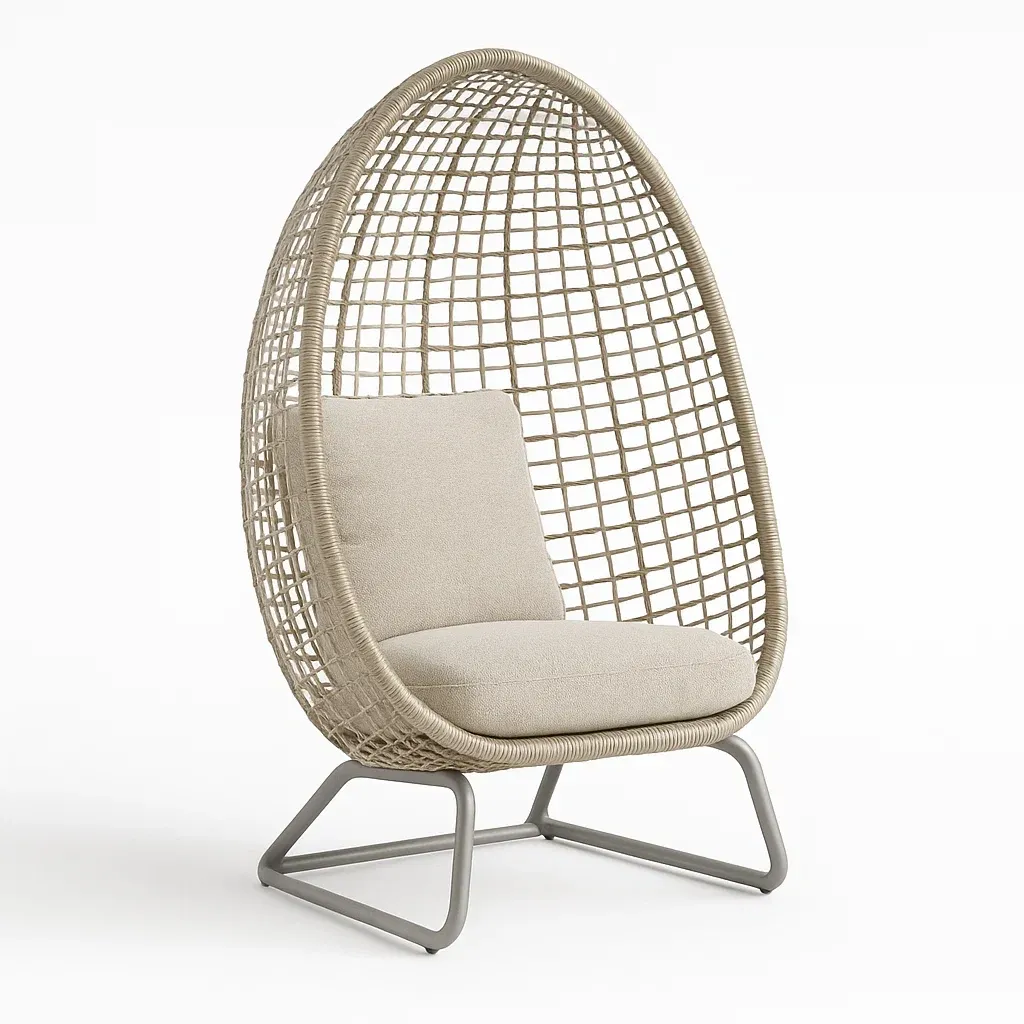 Sedia a uovo in rattan intrecciato con struttura in metallo-Snoozinova