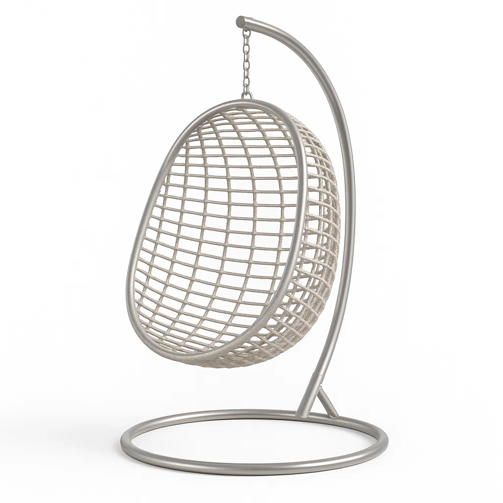 Sedia a uovo sospesa in rattan e acciaio-Snoozinova